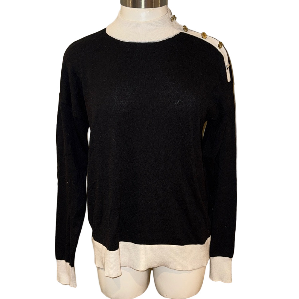 Women’s Michael Kors Black and White Sweater with Button Detail